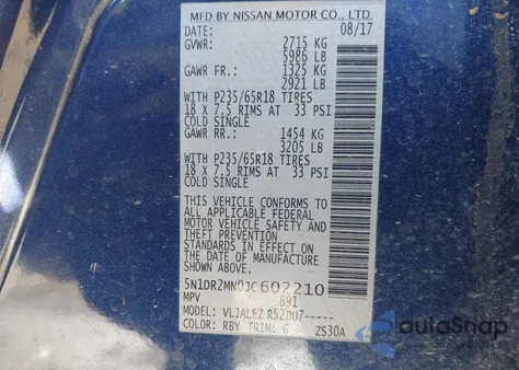 2018 Nissan Pathfinder Sv из США, поврежденный, VIN 5N1DR2MN0JC602210